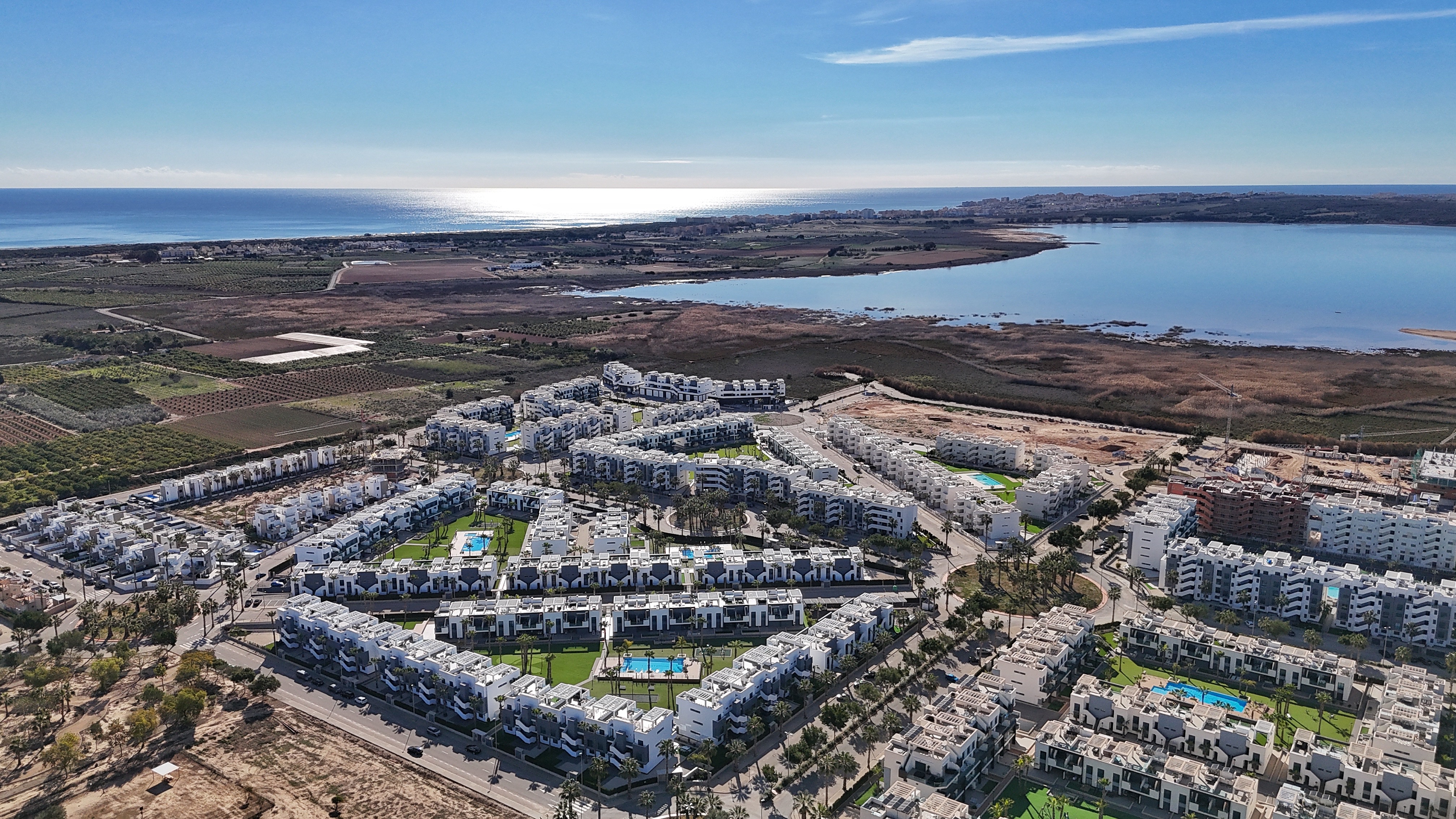 Aerial view complex & salt lake